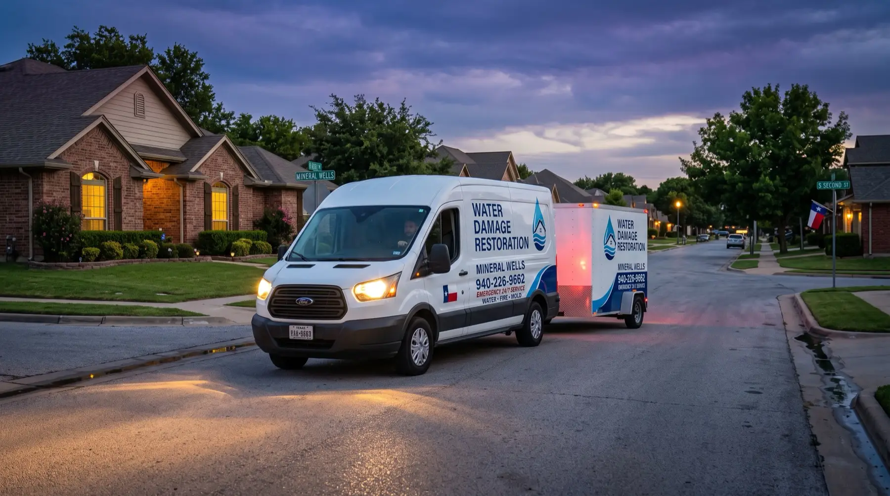 Water Damage Restoration Mineral Wells crew setting up drying equipment in a home